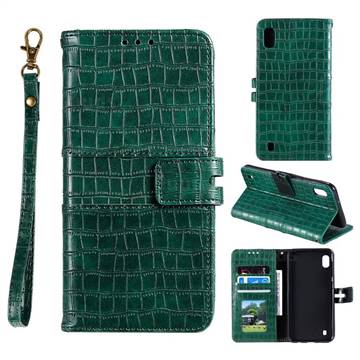 Luxury Crocodile Magnetic Leather Wallet Phone Case for Samsung Galaxy A01 - Green