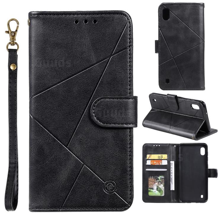 Embossing Geometric Leather Wallet Case for Samsung Galaxy A01 - Black