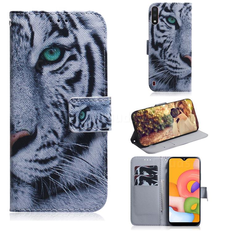White Tiger PU Leather Wallet Case for Samsung Galaxy A01