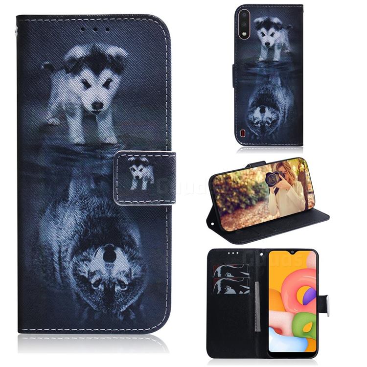 Wolf and Dog PU Leather Wallet Case for Samsung Galaxy A01