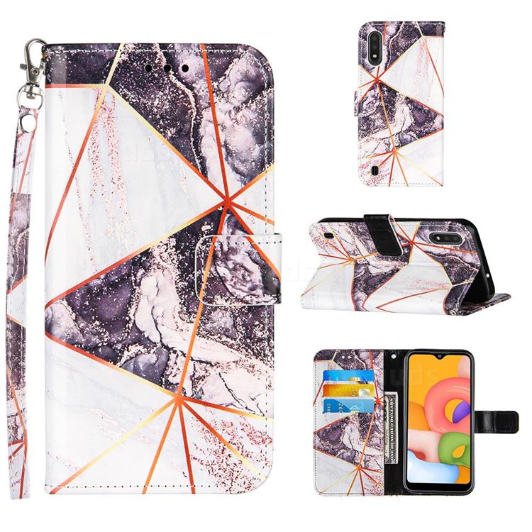 Black and White Stitching Color Marble Leather Wallet Case for Samsung Galaxy A01