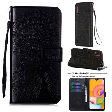 Embossing Dream Catcher Mandala Flower Leather Wallet Case for Samsung Galaxy A01 - Black