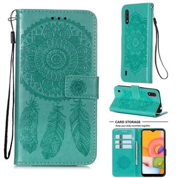 Embossing Dream Catcher Mandala Flower Leather Wallet Case for Samsung Galaxy A01 - Green