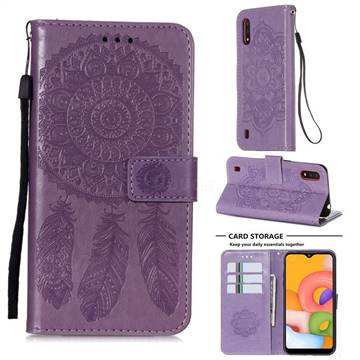 Embossing Dream Catcher Mandala Flower Leather Wallet Case for Samsung Galaxy A01 - Purple