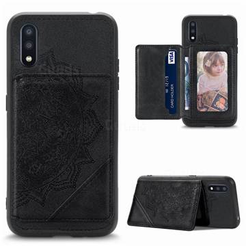 Mandala Flower Cloth Multifunction Stand Card Leather Phone Case for Samsung Galaxy A01 - Black