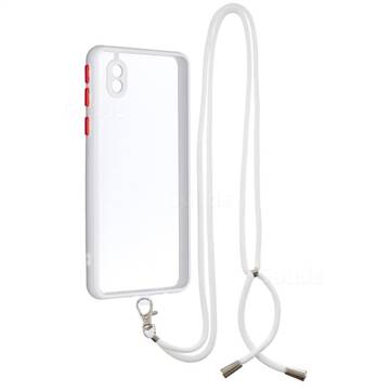 Necklace Cross-body Lanyard Strap Cord Phone Case Cover for Samsung Galaxy A01 Core - White