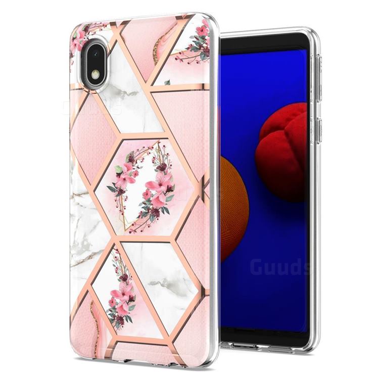 Pink Flower Marble Electroplating Protective Case Cover for Samsung Galaxy A01 Core