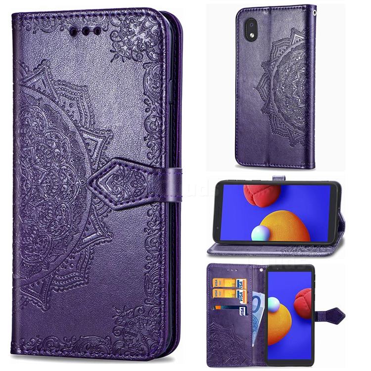 Embossing Imprint Mandala Flower Leather Wallet Case for Samsung Galaxy A01 Core - Purple