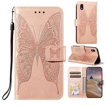 Intricate Embossing Vivid Butterfly Leather Wallet Case for Samsung Galaxy A01 Core - Rose Gold