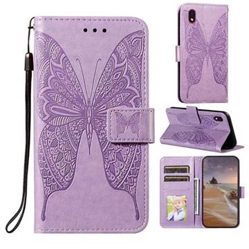 Intricate Embossing Vivid Butterfly Leather Wallet Case for Samsung Galaxy A01 Core - Purple