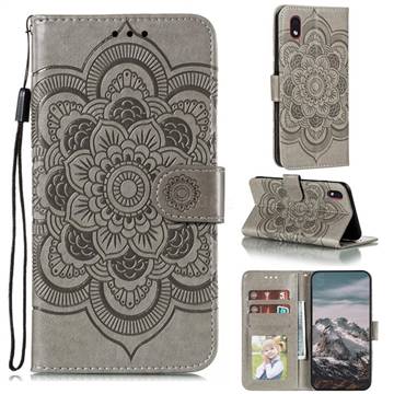 Intricate Embossing Datura Solar Leather Wallet Case for Samsung Galaxy A01 Core - Gray