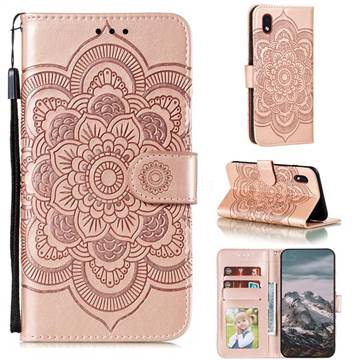 Intricate Embossing Datura Solar Leather Wallet Case for Samsung Galaxy A01 Core - Rose Gold