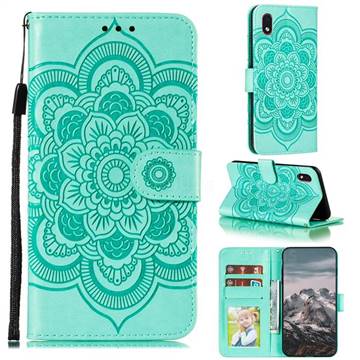 Intricate Embossing Datura Solar Leather Wallet Case for Samsung Galaxy A01 Core - Green