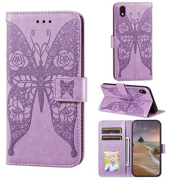Intricate Embossing Rose Flower Butterfly Leather Wallet Case for Samsung Galaxy A01 Core - Purple