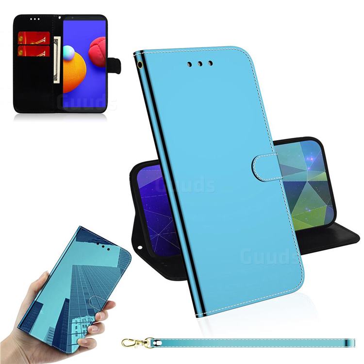 Shining Mirror Like Surface Leather Wallet Case for Samsung Galaxy A01 Core - Blue