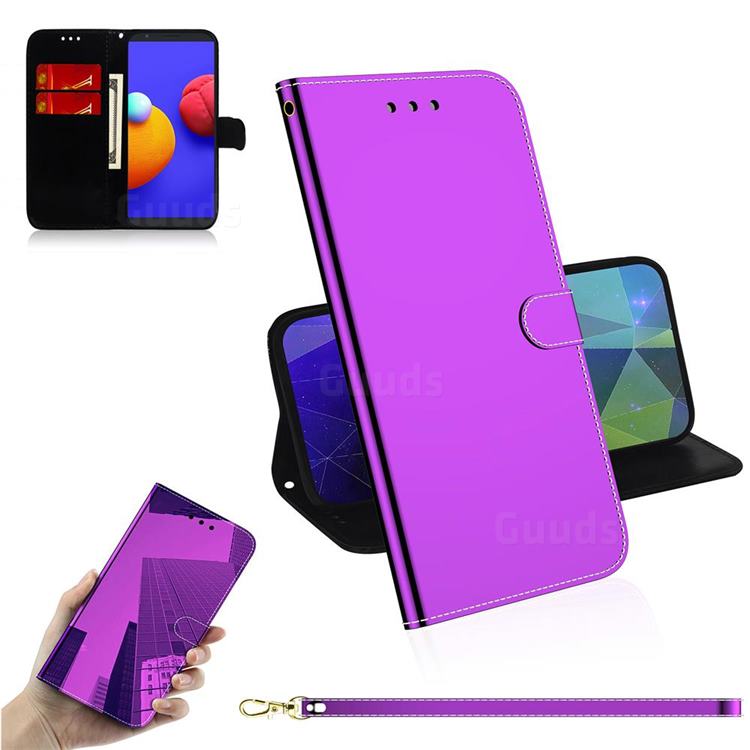 Shining Mirror Like Surface Leather Wallet Case for Samsung Galaxy A01 Core - Purple