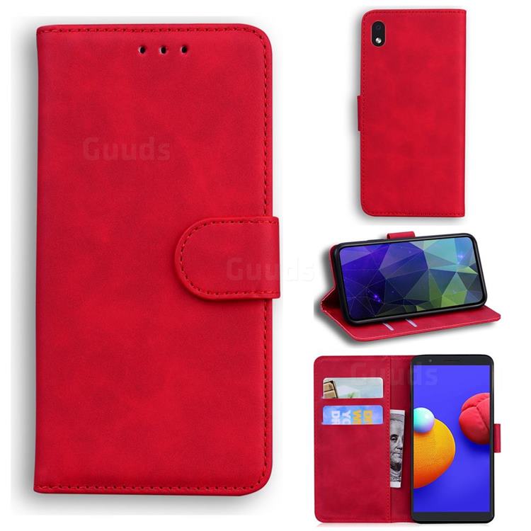 Retro Classic Skin Feel Leather Wallet Phone Case for Samsung Galaxy A01 Core - Red