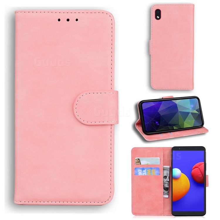 Retro Classic Skin Feel Leather Wallet Phone Case for Samsung Galaxy A01 Core - Pink