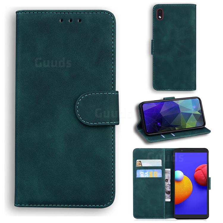 Retro Classic Skin Feel Leather Wallet Phone Case for Samsung Galaxy A01 Core - Green