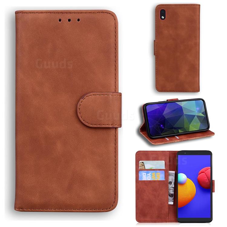 Retro Classic Skin Feel Leather Wallet Phone Case for Samsung Galaxy A01 Core - Brown