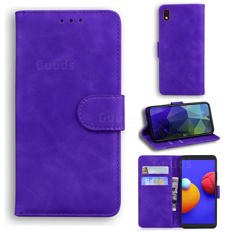 Retro Classic Skin Feel Leather Wallet Phone Case for Samsung Galaxy A01 Core - Purple