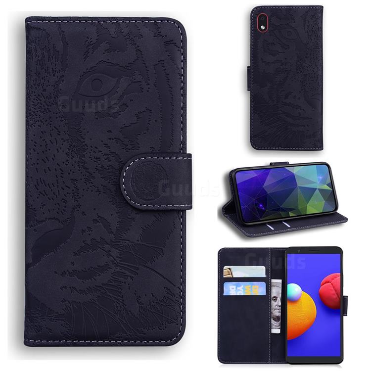 Intricate Embossing Tiger Face Leather Wallet Case for Samsung Galaxy A01 Core - Black