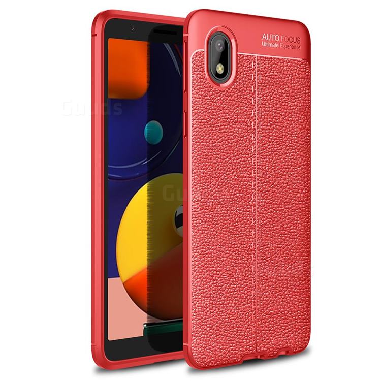 Luxury Auto Focus Litchi Texture Silicone TPU Back Cover for Samsung Galaxy A01 Core - Red