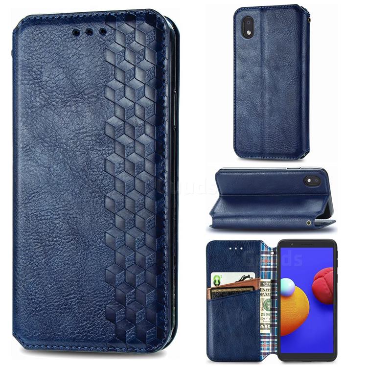Ultra Slim Fashion Business Card Magnetic Automatic Suction Leather Flip Cover for Samsung Galaxy A01 Core - Dark Blue