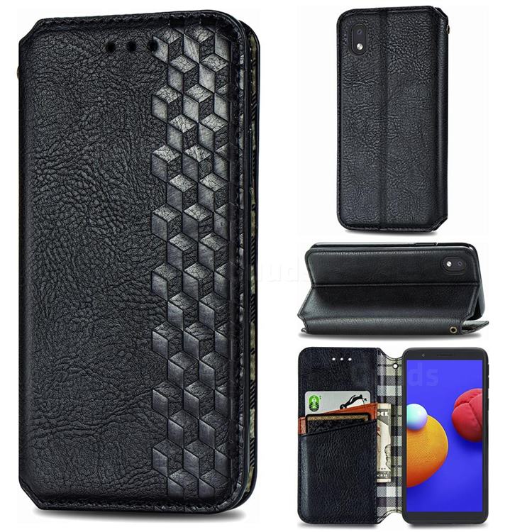 Ultra Slim Fashion Business Card Magnetic Automatic Suction Leather Flip Cover for Samsung Galaxy A01 Core - Black