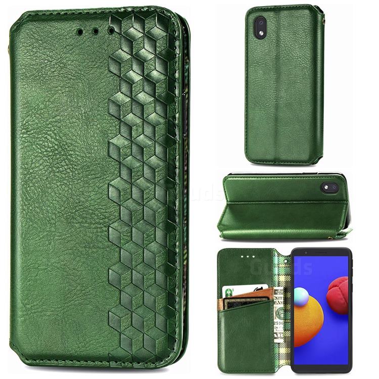 Ultra Slim Fashion Business Card Magnetic Automatic Suction Leather Flip Cover for Samsung Galaxy A01 Core - Green