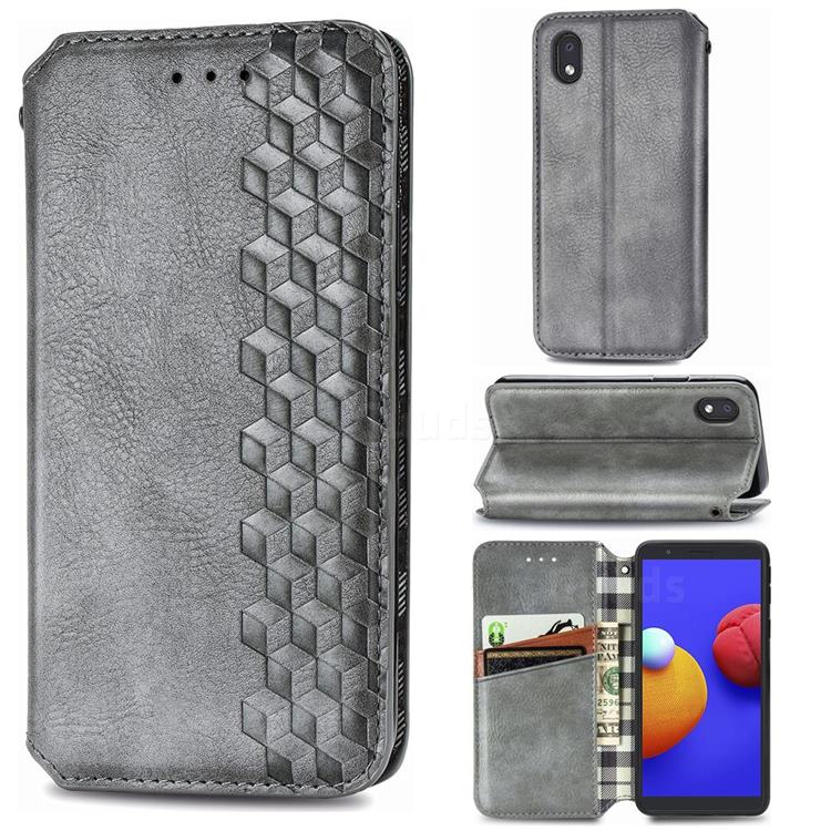 Ultra Slim Fashion Business Card Magnetic Automatic Suction Leather Flip Cover for Samsung Galaxy A01 Core - Grey