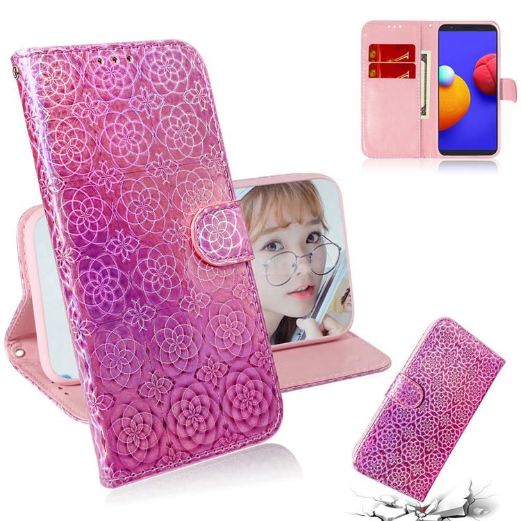 Laser Circle Shining Leather Wallet Phone Case for Samsung Galaxy A01 Core - Pink