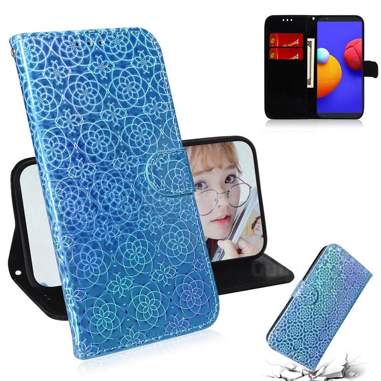 Laser Circle Shining Leather Wallet Phone Case for Samsung Galaxy A01 Core - Blue