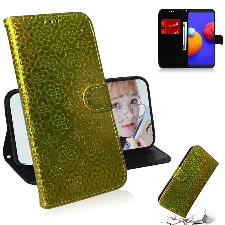 Laser Circle Shining Leather Wallet Phone Case for Samsung Galaxy A01 Core - Golden