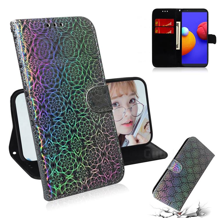 Laser Circle Shining Leather Wallet Phone Case for Samsung Galaxy A01 Core - Silver