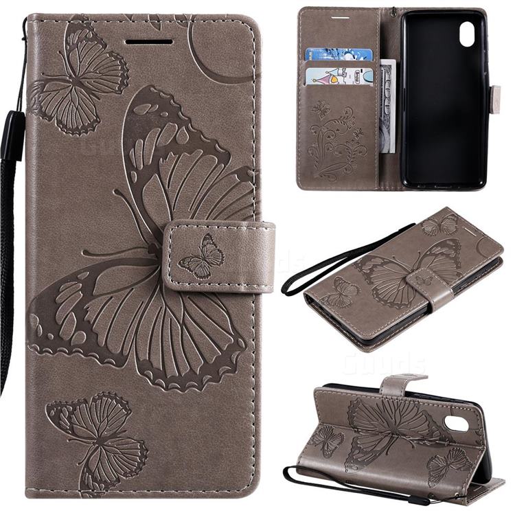 Embossing 3D Butterfly Leather Wallet Case for Samsung Galaxy A01 Core - Gray