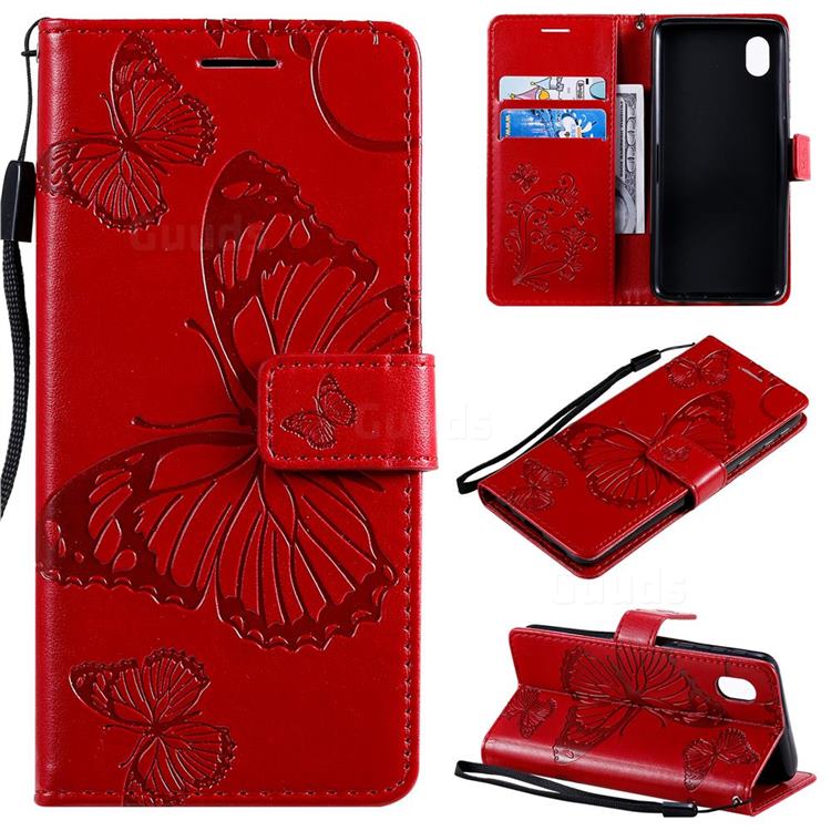 Embossing 3D Butterfly Leather Wallet Case for Samsung Galaxy A01 Core - Red