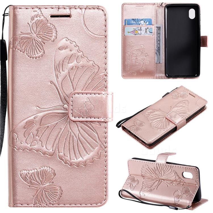 Embossing 3D Butterfly Leather Wallet Case for Samsung Galaxy A01 Core - Rose Gold