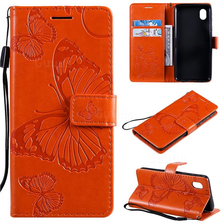 Embossing 3D Butterfly Leather Wallet Case for Samsung Galaxy A01 Core - Orange