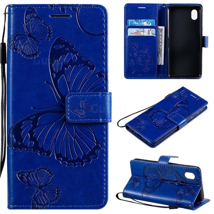 Embossing 3D Butterfly Leather Wallet Case for Samsung Galaxy A01 Core - Blue