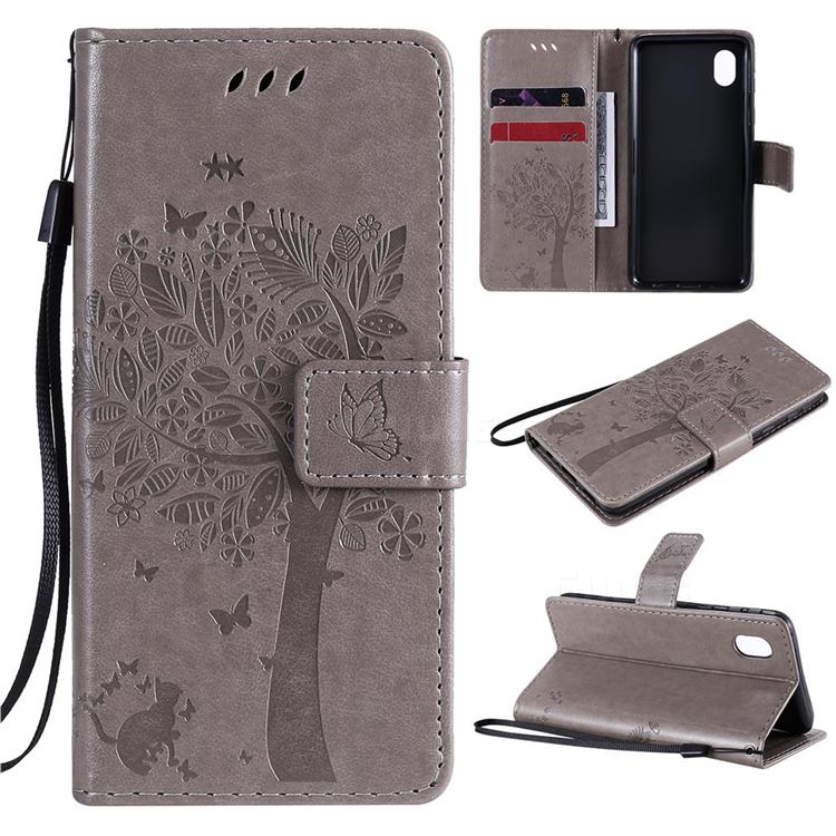 Embossing Butterfly Tree Leather Wallet Case for Samsung Galaxy A01 Core - Grey