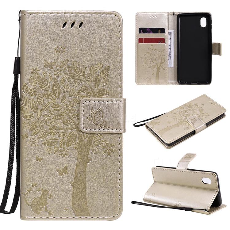 Embossing Butterfly Tree Leather Wallet Case for Samsung Galaxy A01 Core - Champagne
