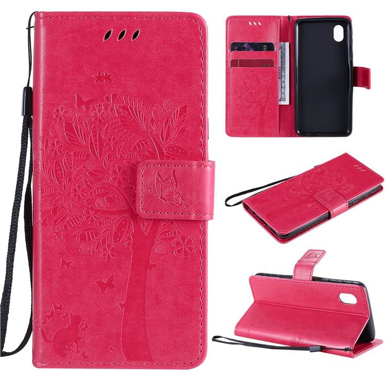 Embossing Butterfly Tree Leather Wallet Case for Samsung Galaxy A01 Core - Rose