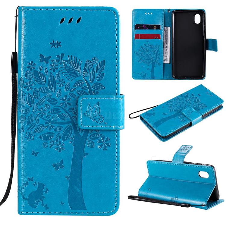 Embossing Butterfly Tree Leather Wallet Case for Samsung Galaxy A01 Core - Blue