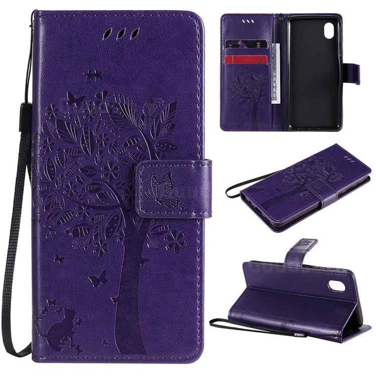 Embossing Butterfly Tree Leather Wallet Case for Samsung Galaxy A01 Core - Purple