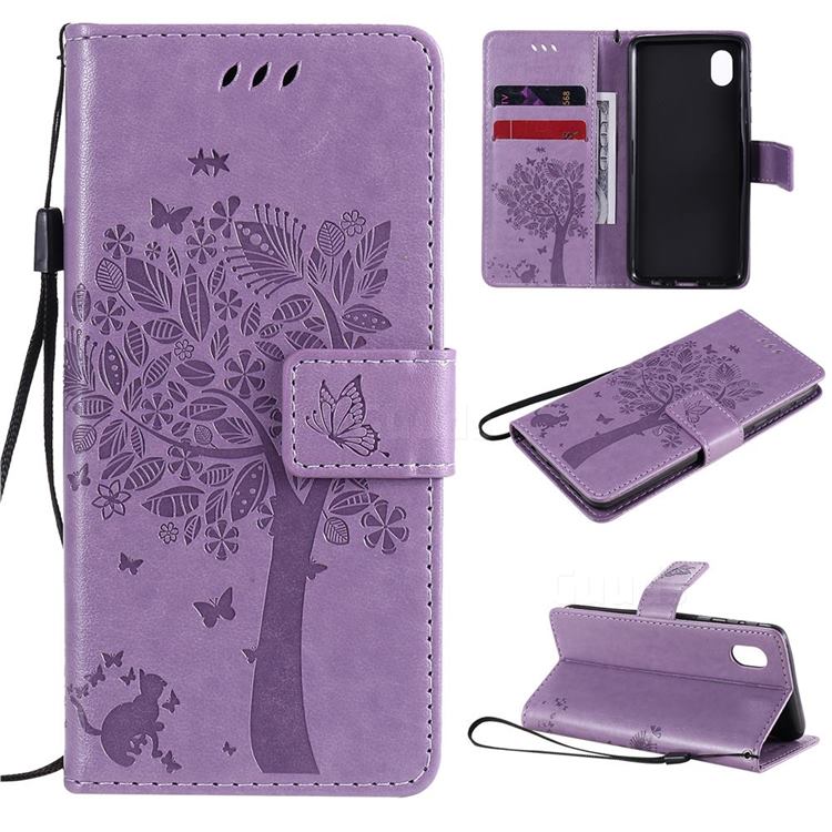 Embossing Butterfly Tree Leather Wallet Case for Samsung Galaxy A01 Core - Violet