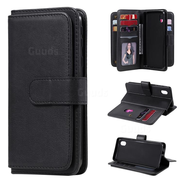 Multi-function Ten Card Slots and Photo Frame PU Leather Wallet Phone Case Cover for Samsung Galaxy A01 Core - Black