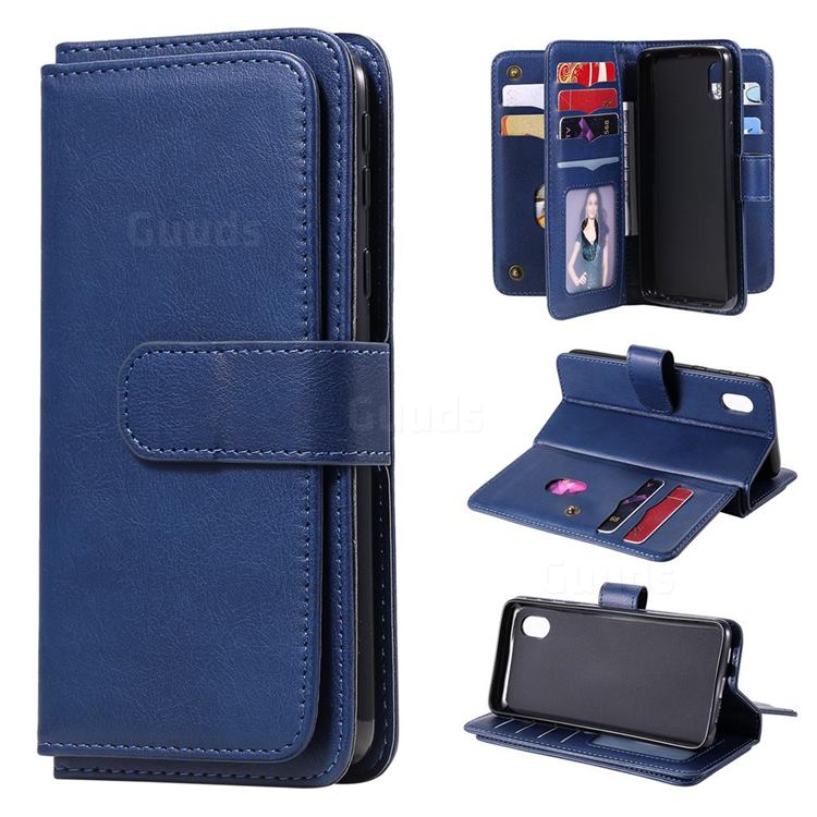 Multi-function Ten Card Slots and Photo Frame PU Leather Wallet Phone Case Cover for Samsung Galaxy A01 Core - Dark Blue