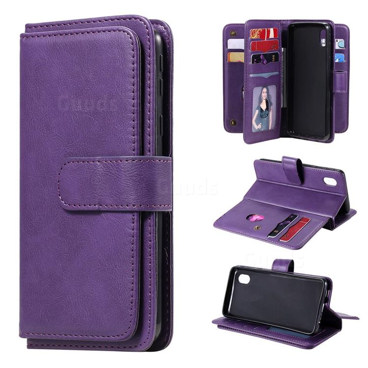 Multi-function Ten Card Slots and Photo Frame PU Leather Wallet Phone Case Cover for Samsung Galaxy A01 Core - Violet