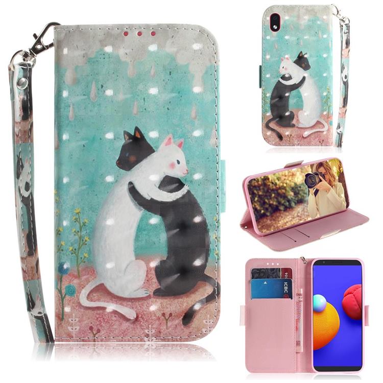Black and White Cat 3D Painted Leather Wallet Phone Case for Samsung Galaxy A01 Core